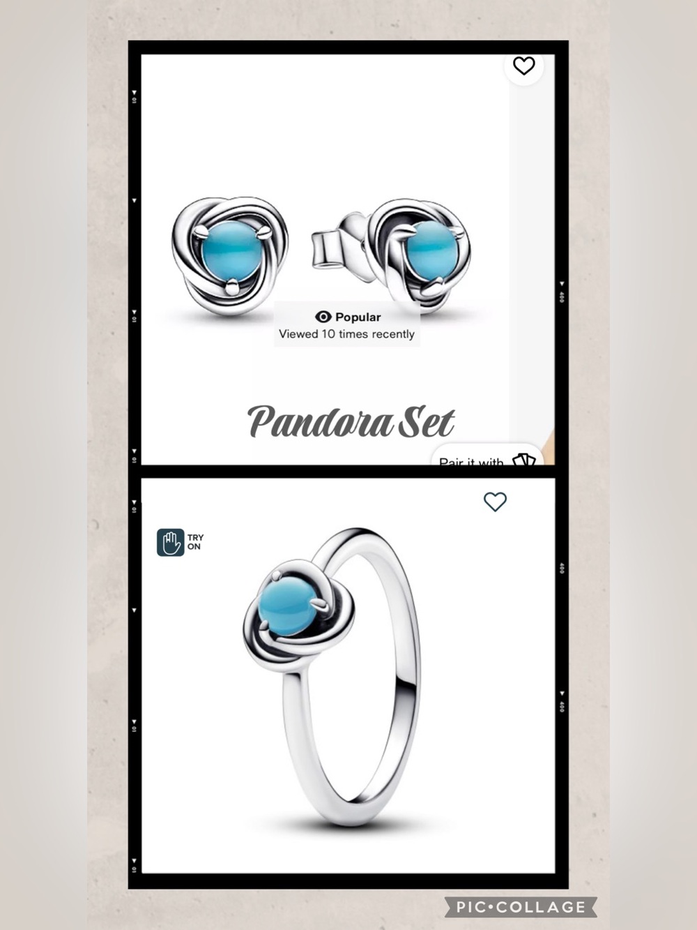 Pandora December Turquoise Blue Eternity Ring & Earring Set